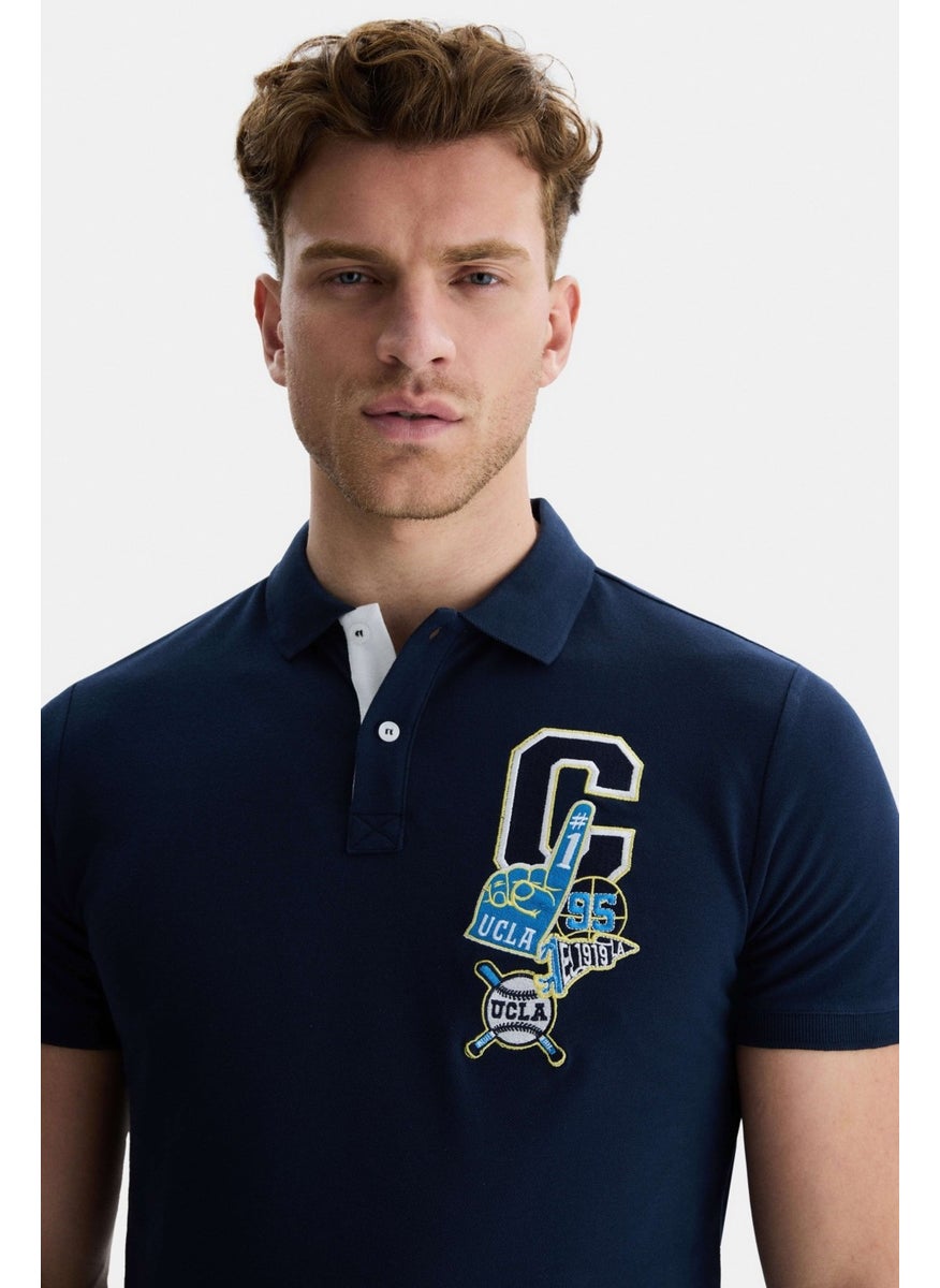 UCLA Franke Navy Blue Polo Neck Embroidered Men's Tshirt  - Image 2