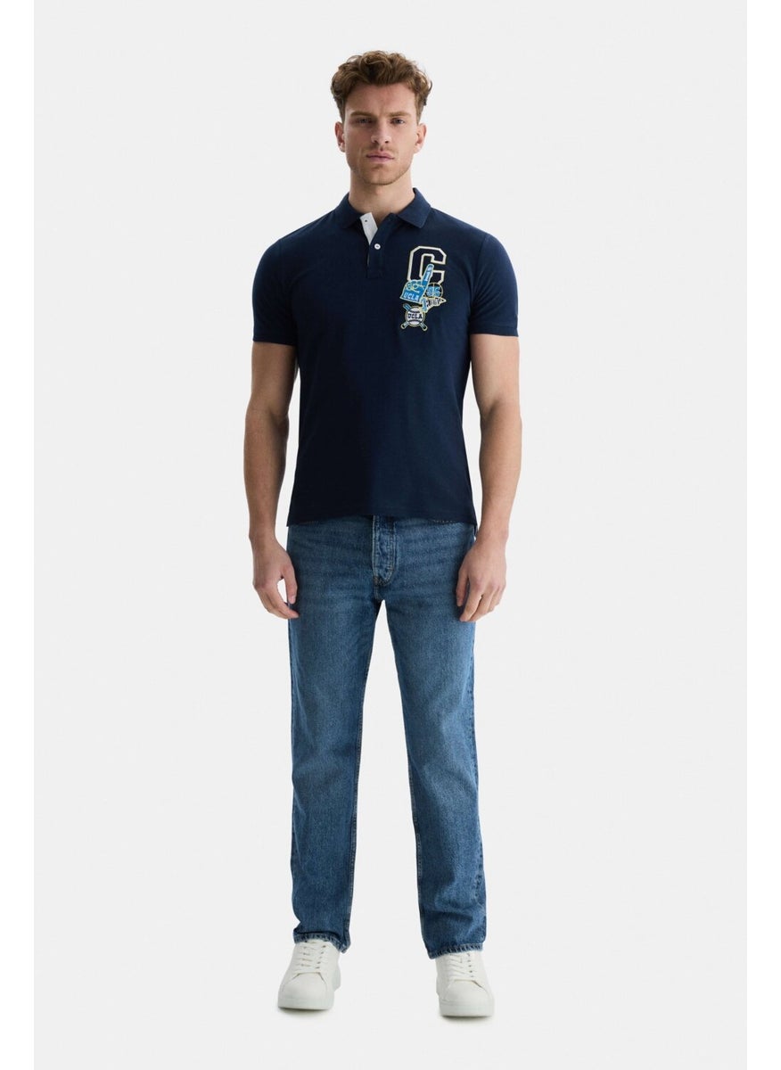 UCLA Franke Navy Blue Polo Neck Embroidered Men's Tshirt  - Image 4