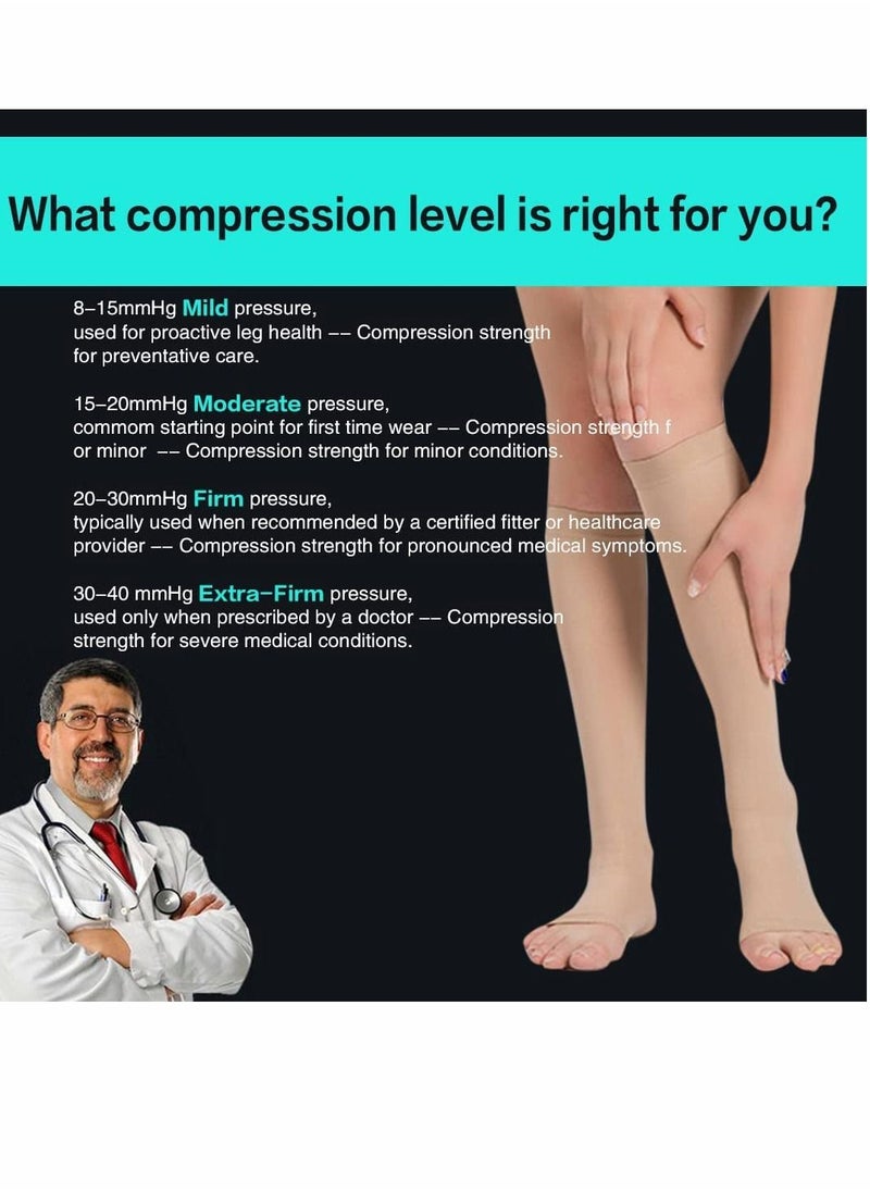 Excefore - Open Toe Compression Socks, 20-30 mmHg Toeless Compression Stockings, Knee High Calf - Image 1