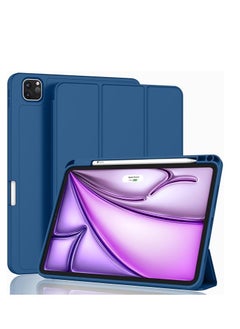 New iPad Pro 13 Inch M4 Case (2024 Model, 7th Generation) with Pencil Holder Smart Tripod Stand Cover with Soft Material Back, Auto Wake/Sleep (Blue)