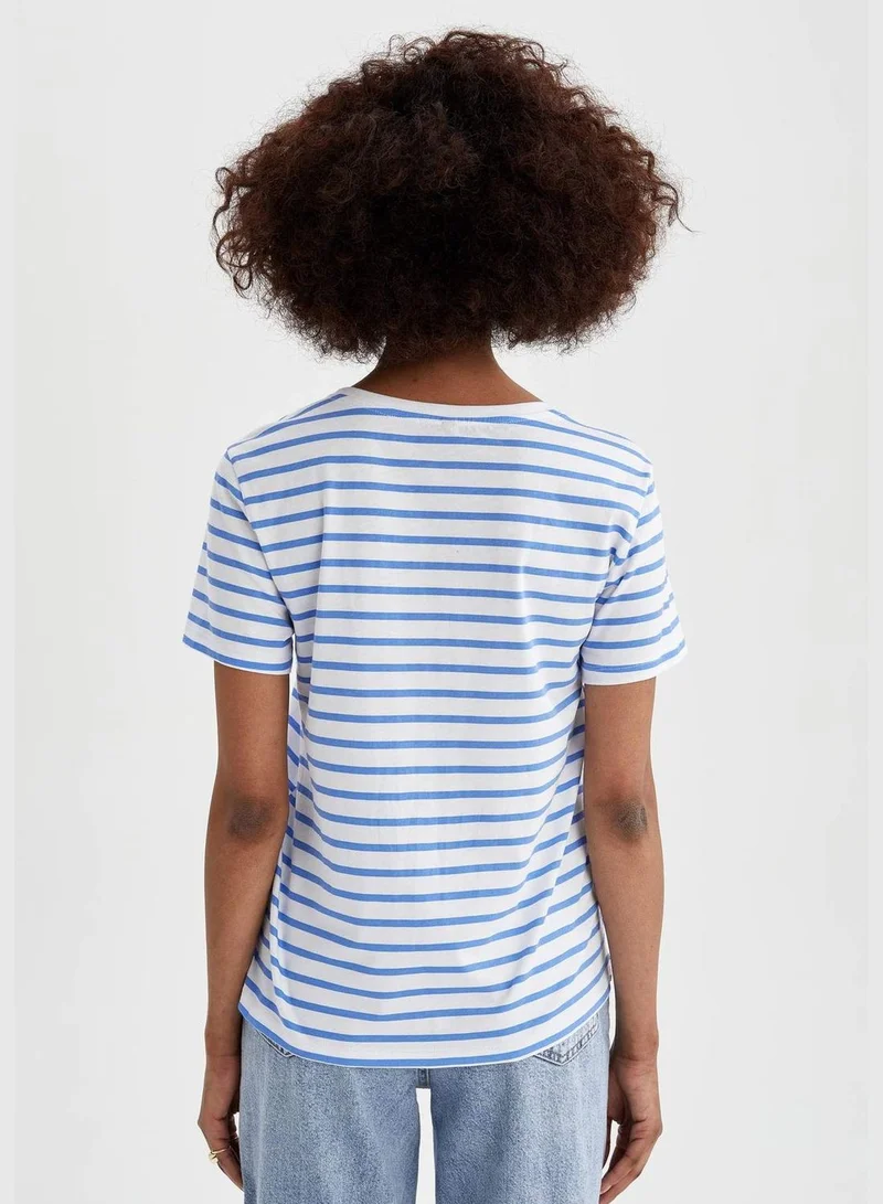 DeFacto Woman Knitted Regular Fit V Neck Short Sleeve T-Shirt