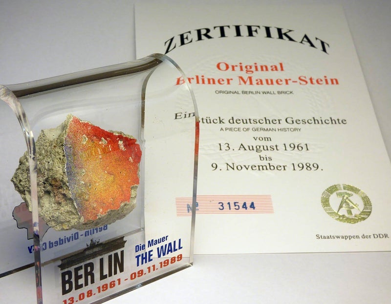 BWBS Original Piece of the REAL BERLIN WALL Mounted in Acrylic Display with Certificate of Authenticity - Authentic Historic German Artifact Souvenir from Europe - MEDIUM 3"X3" - Divided City Theme - Image 1