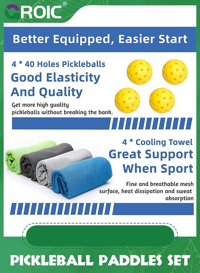 GROIC 4 قطع مضارب بيكلبول، مجموعة بيكلبول مع 4 مضارب بيكلبول خشبية ممتازة، 4 كرات بيكلبول، 4 مناشف تبريد وحقيبة حمل، مضارب بيكلبول مع قبضة مريحة إرغonomics - Image 5