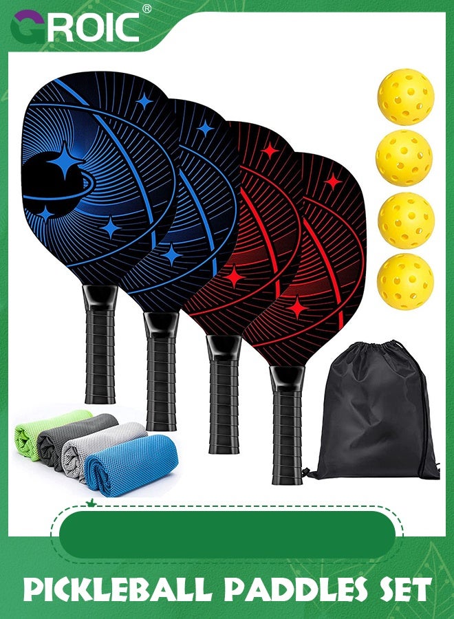 GROIC 4 قطع مضارب بيكلبول، مجموعة بيكلبول مع 4 مضارب بيكلبول خشبية ممتازة، 4 كرات بيكلبول، 4 مناشف تبريد وحقيبة حمل، مضارب بيكلبول مع قبضة مريحة إرغonomics - Image 1