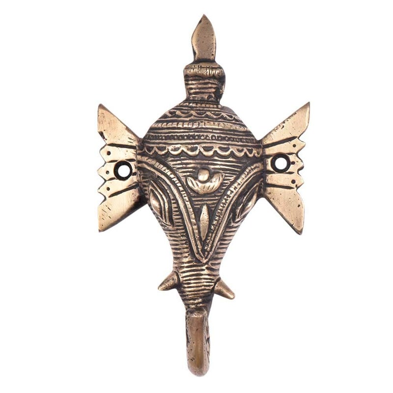 Indian-Shelf IndianShelf 2 Piece Brass Kids Tribal Elephant Face Wall Hooks Animals Vintage Coat Hooks Antique Decorative Hooks Purse Hanger Key Holder Kids Coat Rack Wall Mount Bag Backpack Hooks Room Dcor  - Image 1