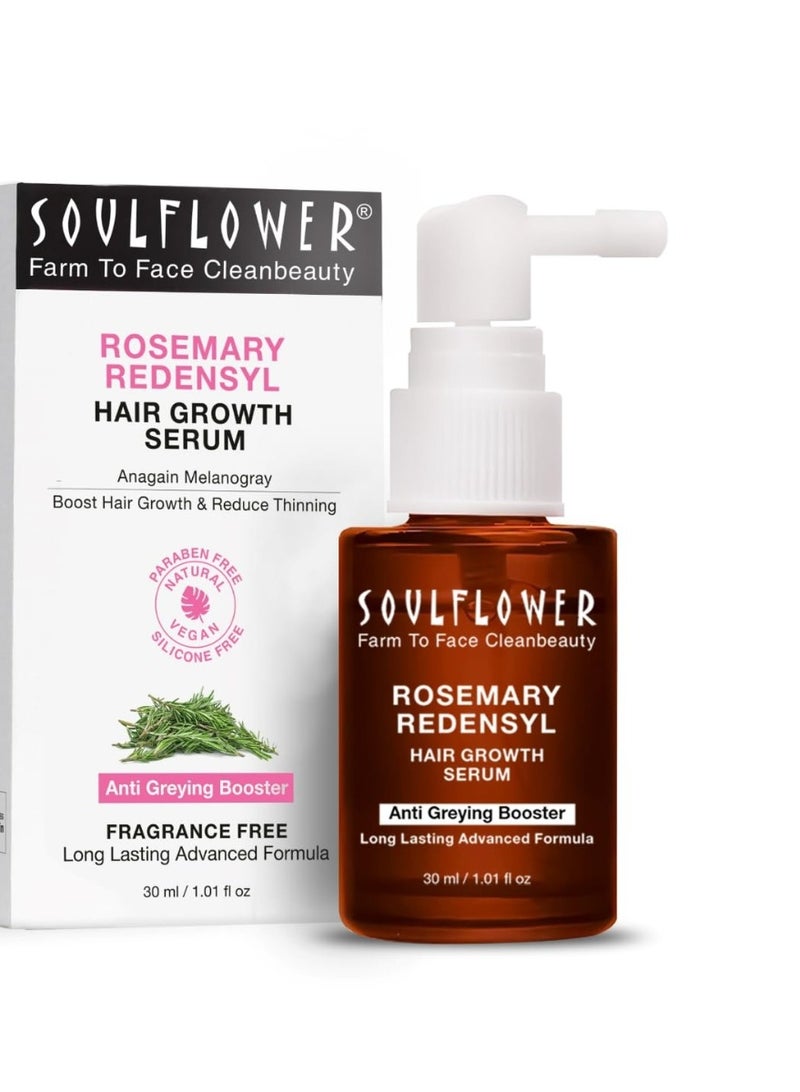 Soulflower Hair Growth Serum, Rosemary Oil, 3% Redensyl, 4% Anagain, , Melanogray, Biotin, Rice Water, Clinically Tested on Real people, Hair growth & Hair fall control for Women & Men | 30ml - Image 1