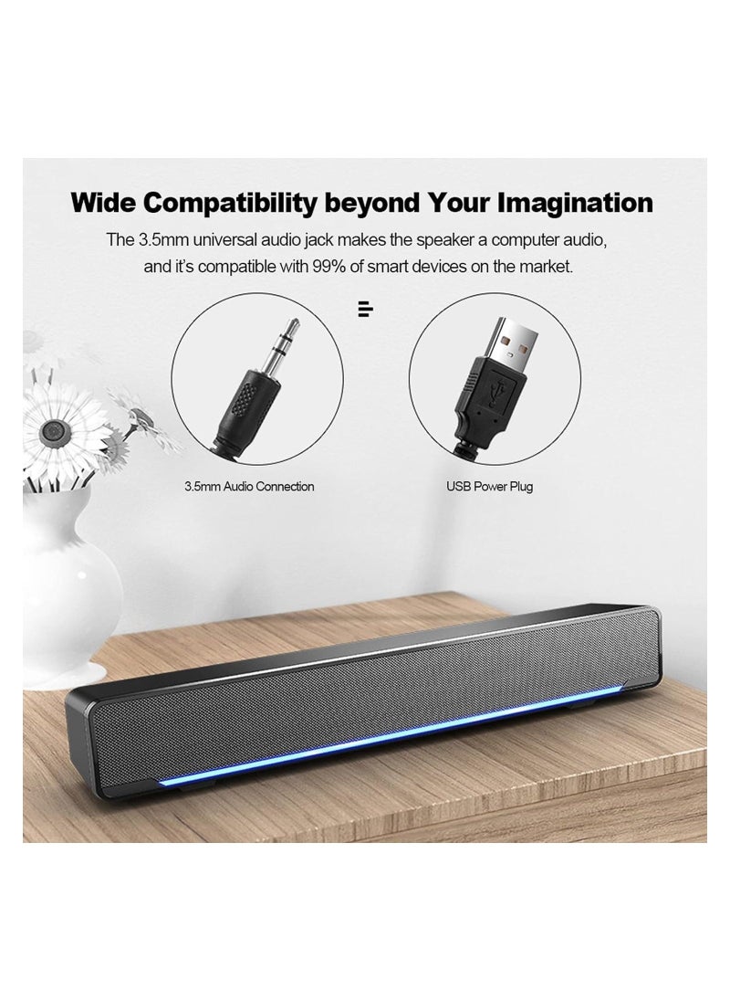 Beauenty Computer PC Soundbar Dolby Surround Sound Bars Speakers 3.5mm Input Stereo Surrounding Deep Bass Sound Wired USB Powered Laptop Desktop Monitor Speakers for PC Cellphones Computer Speakers - Image 4