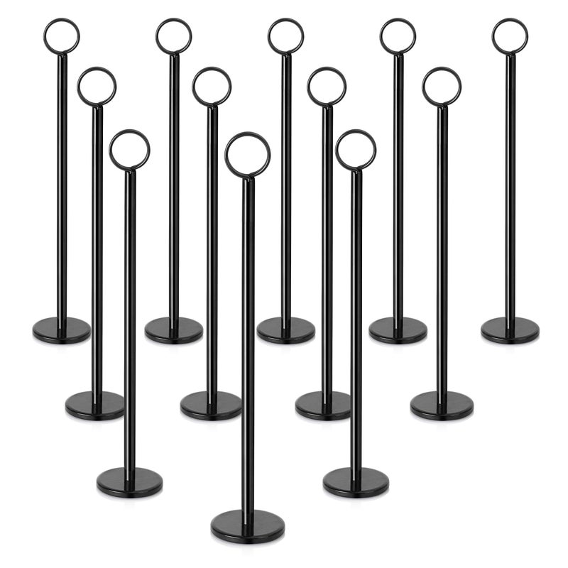 New Star Foodservice 27716 Ring-Clip Table Number Holder/Number Stand/Place Card Holder, 12-Inch, Set of 12, Black Finish - Image 1