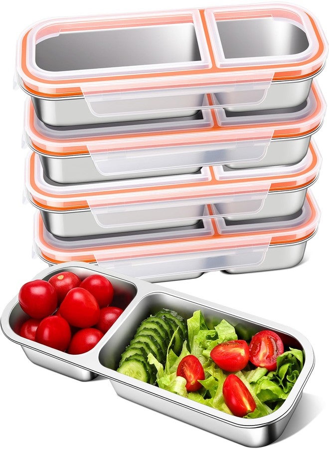KTKUDY 5 Pack Stainless Steel Snack Containers for Kids & Adults - Leek Proof Metal Bento Lunch Box with 2 Compartment - Lunchable Containers for Daycare, School, Work, Travel - Stackable Snack Bento Box - Image 1