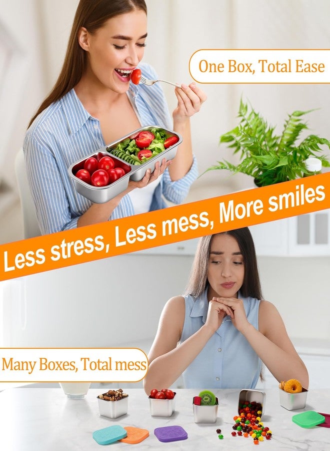 KTKUDY 5 Pack Stainless Steel Snack Containers for Kids & Adults - Leek Proof Metal Bento Lunch Box with 2 Compartment - Lunchable Containers for Daycare, School, Work, Travel - Stackable Snack Bento Box - Image 3