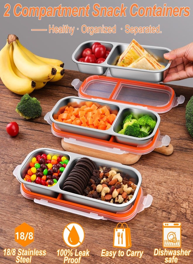 KTKUDY 5 Pack Stainless Steel Snack Containers for Kids & Adults - Leek Proof Metal Bento Lunch Box with 2 Compartment - Lunchable Containers for Daycare, School, Work, Travel - Stackable Snack Bento Box - Image 2