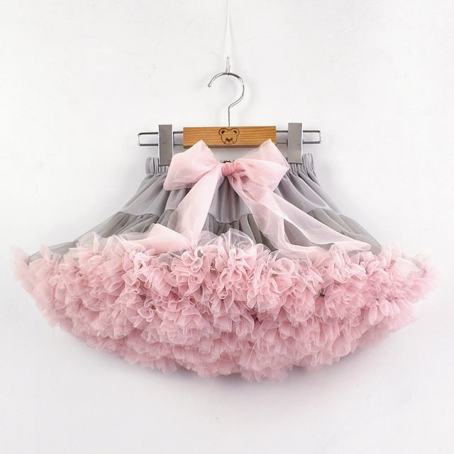 New Spring/Summer Kids Tutu Skirt Light gray pink edge 