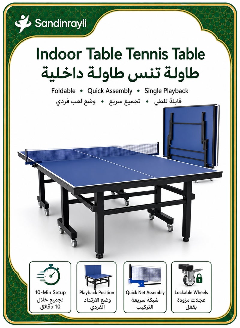 Sandinrayli Inside Professional MDF Indoor Ping Pong Table with Quick Clamp Table Tennis Net and Post Set, 10 Minute Easy Assembly, Tournament Quality, Foldable with Single Player Playback Mode - Image 1