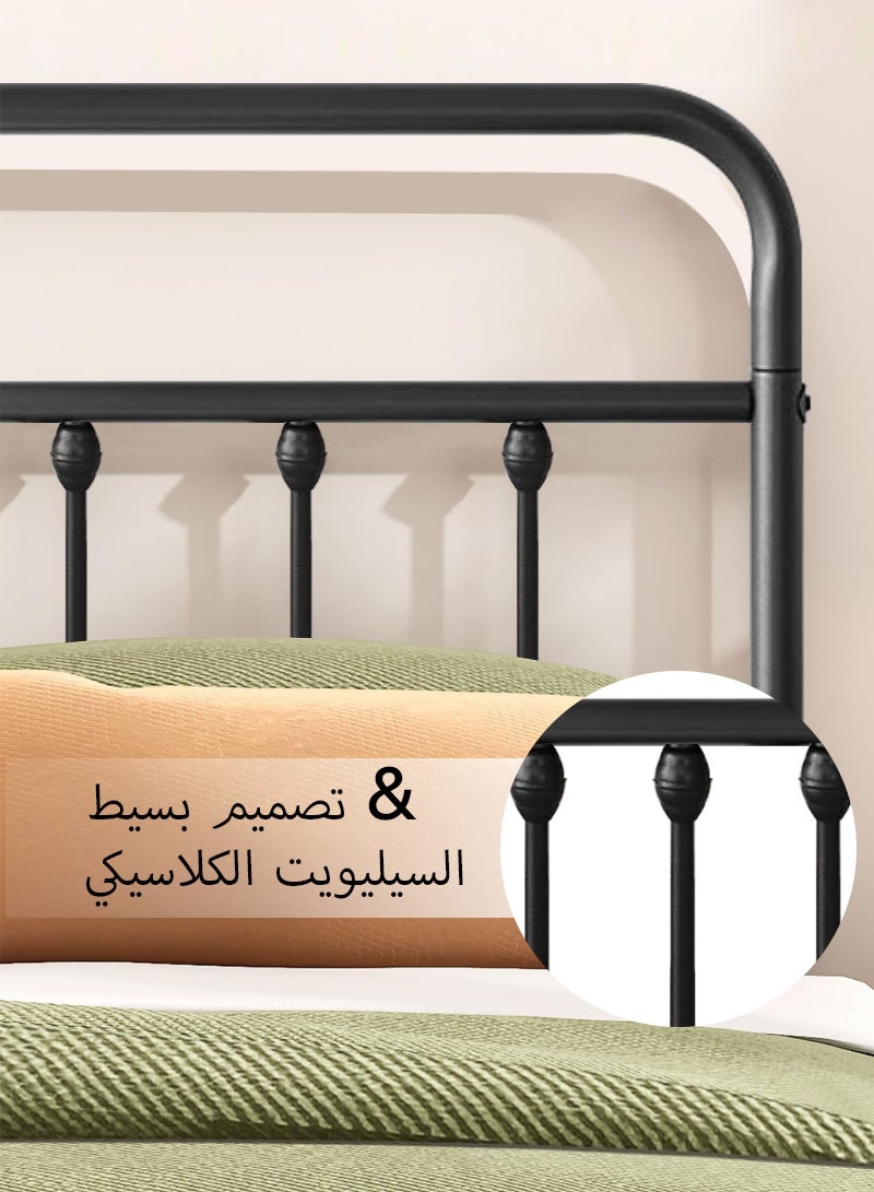 كوكرش سرير معدني مفرد من Cokrsh مع مسند ظهر وإطار سرير/لوح رأس ولوح قدم من الحديد المطاوع على الطراز القديم/مساحة تخزين أسفل السرير/لا حاجة إلى صندوق نوابض/خالٍ من الضوضاء/سهل التجميع/لون أسود - Image 5