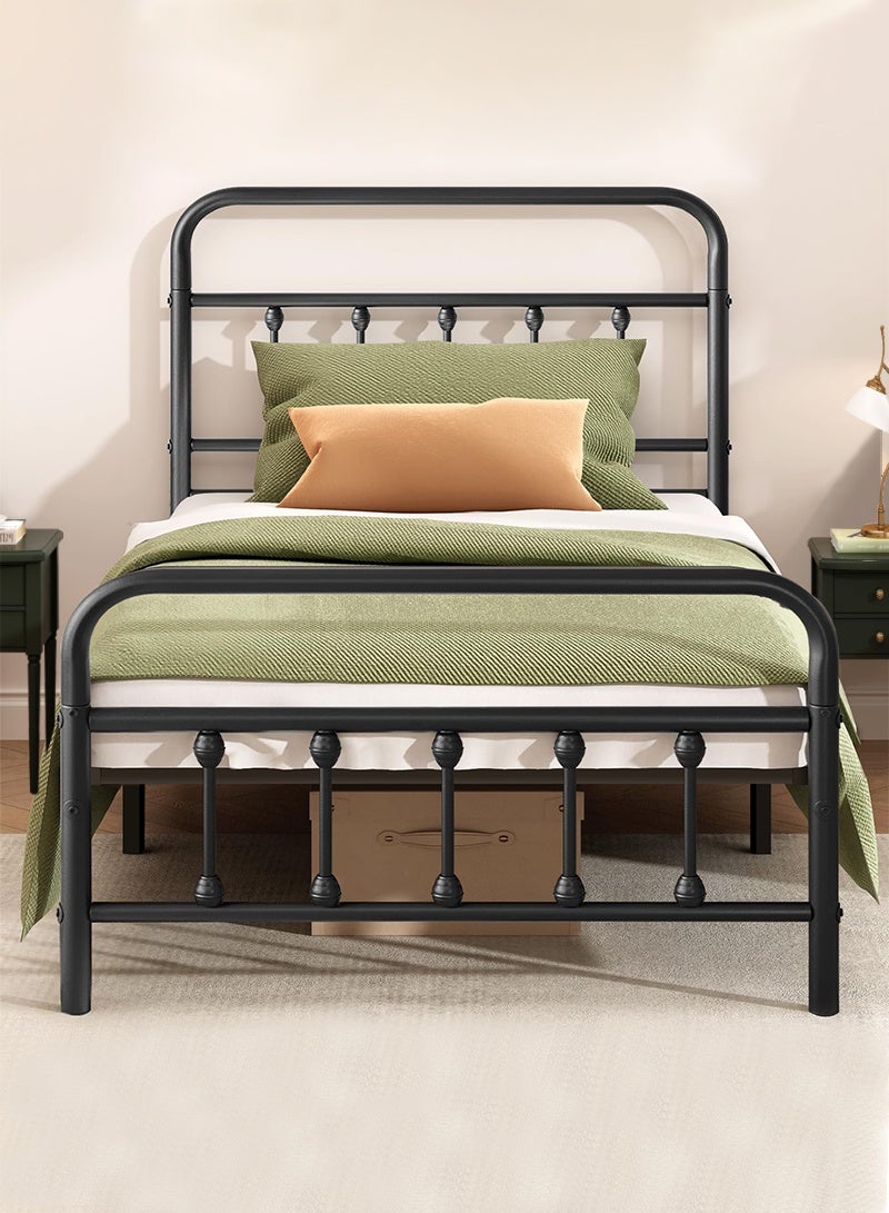 كوكرش سرير معدني مفرد من Cokrsh مع مسند ظهر وإطار سرير/لوح رأس ولوح قدم من الحديد المطاوع على الطراز القديم/مساحة تخزين أسفل السرير/لا حاجة إلى صندوق نوابض/خالٍ من الضوضاء/سهل التجميع/لون أسود - Image 3