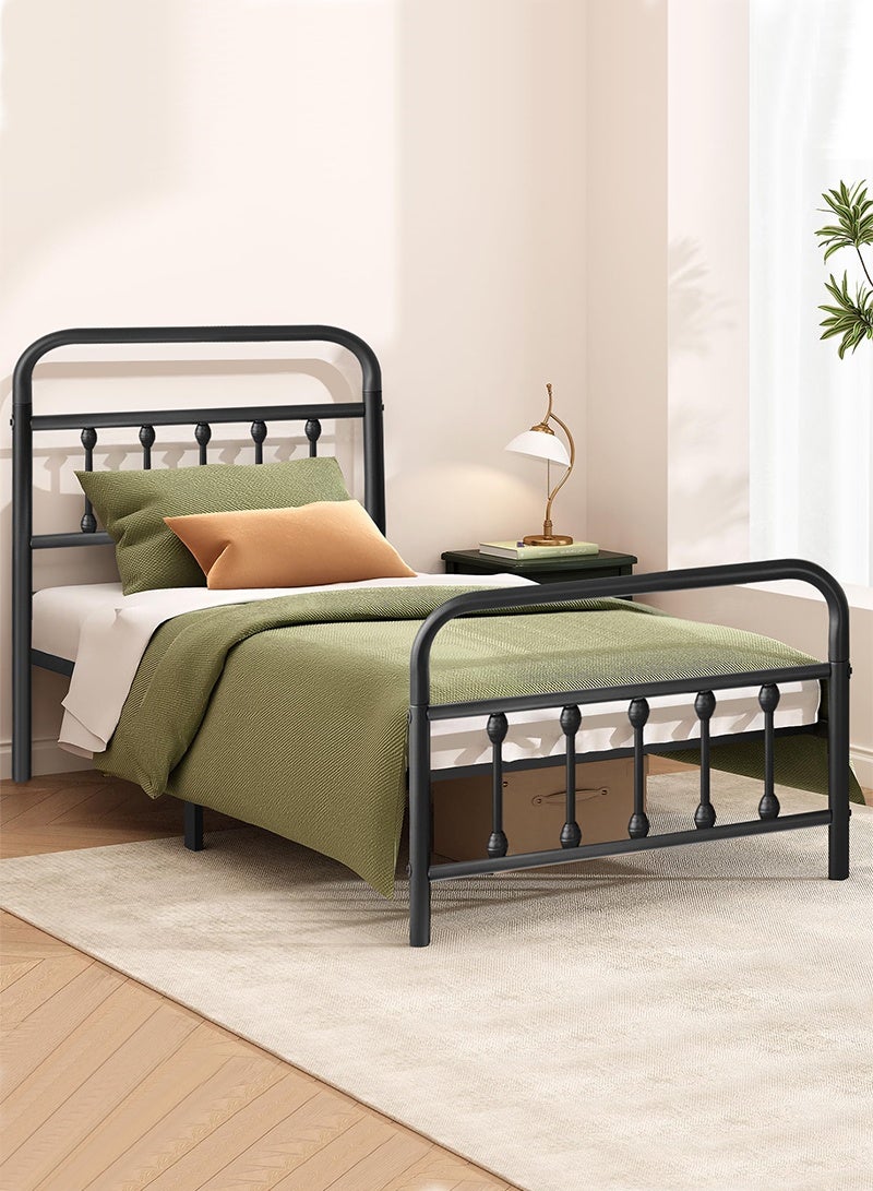 كوكرش سرير معدني مفرد من Cokrsh مع مسند ظهر وإطار سرير/لوح رأس ولوح قدم من الحديد المطاوع على الطراز القديم/مساحة تخزين أسفل السرير/لا حاجة إلى صندوق نوابض/خالٍ من الضوضاء/سهل التجميع/لون أسود - Image 1