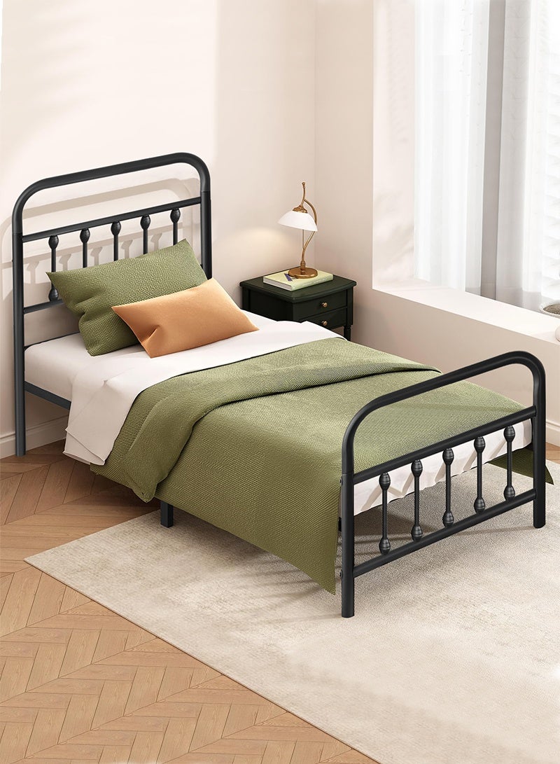 كوكرش سرير معدني مفرد من Cokrsh مع مسند ظهر وإطار سرير/لوح رأس ولوح قدم من الحديد المطاوع على الطراز القديم/مساحة تخزين أسفل السرير/لا حاجة إلى صندوق نوابض/خالٍ من الضوضاء/سهل التجميع/لون أسود - Image 4