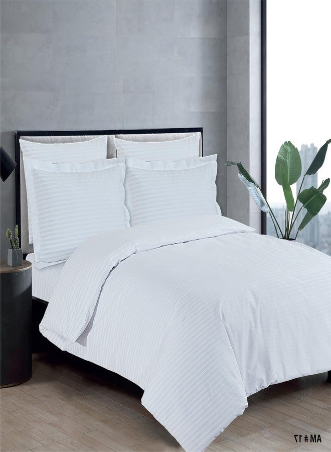 AMALI Bedding Set Printed Stripe - Polycotton, King Size (200×200+35 cm), Soft & Durable, 6-Piece (1 Duvet Cover + 1 Fitted Sheet + 2 Pillowcases + 2 Oxford Pillowcases - Image 2
