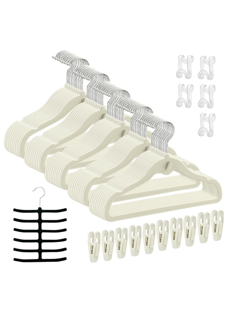 TYCOM Clothes Hangers (50 Pack) Velvet - Ultra Thin Space Saving Coats Clothes Hangers Non-Slip Suit Hangers with 360 Degree Swivel Hook Hold Up-to 5KG for Jackets, Pants, Dress- 50p Baige  - Image 1