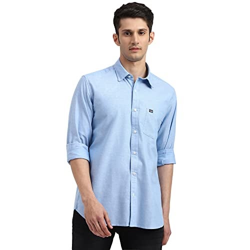 Arrow Solid Slim Fit Mens Casual Shirts - 100% Cotton, Breathable & Comfortable, Full Sleeves Shirts for Men - 40, Light Blue - Image 1