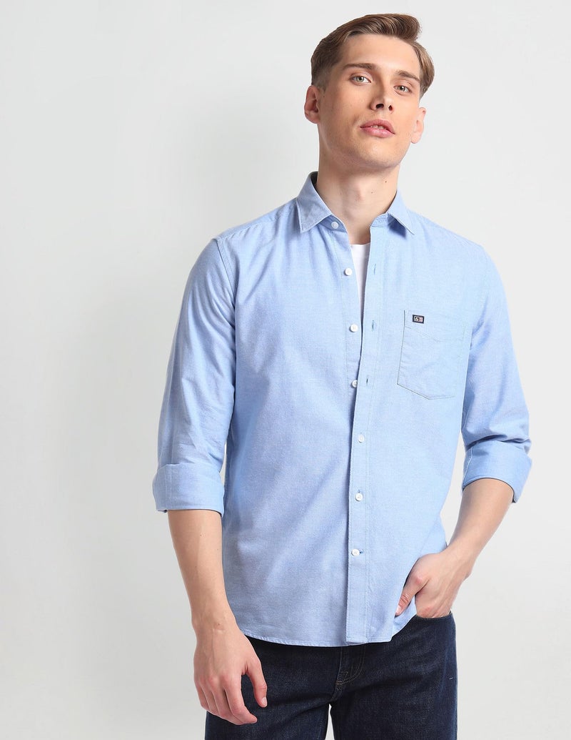 Arrow Solid Slim Fit Mens Casual Shirts - 100% Cotton, Breathable & Comfortable, Full Sleeves Shirts for Men - 40, Light Blue - Image 2