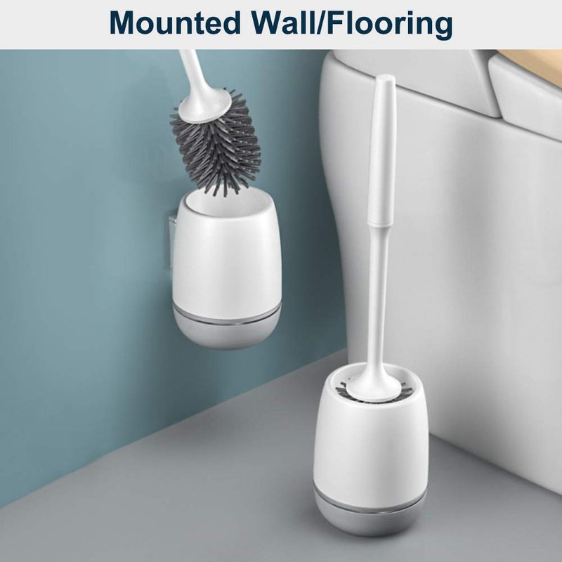Carwiner Toilet Brush and Holder 2 Pack Set,Silicone Toilet Cleaning Brush with Quick Drying Holder for Bathroom Storage,Gray White,Flooring/Mounted Wall - Image 5