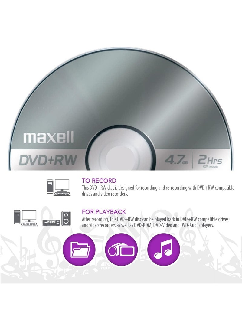 Maxell Maxell 634045 DVD-RW Blank Disc - Rewritable 4.7 Gb with Slim Jewel Case, 120min & Max Up to 4x, Superior Archival Life Digital Storage Playback & Up to 1000 Rewrite - 5 Pack - Image 3
