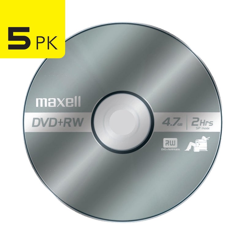 Maxell قرص ماكسيل 634045 DVD-RW فارغ - قابل لإعادة الكتابة 4.7 جيجابايت مع علبة جواهر رفيعة، 120 دقيقة وسرعة تصل إلى 4x، عمر أرشيفي متفوق لتخزين البيانات الرقمية وتشغيلها وإعادة الكتابة حتى 1000 مرة - 5 عبوات - Image 2