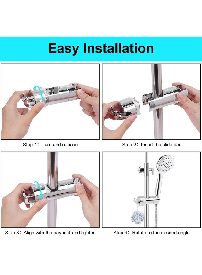 Peachjoy Shower Head Holder, 16-27mm Slider Bar Adjustable Shower Head Holder for Slide Bar Slider Clamp Bathroom Replacement, 360 Degree Rotating Sprayer Holder with 2 Hooks, Chrome Finish - Silver  - Image 2