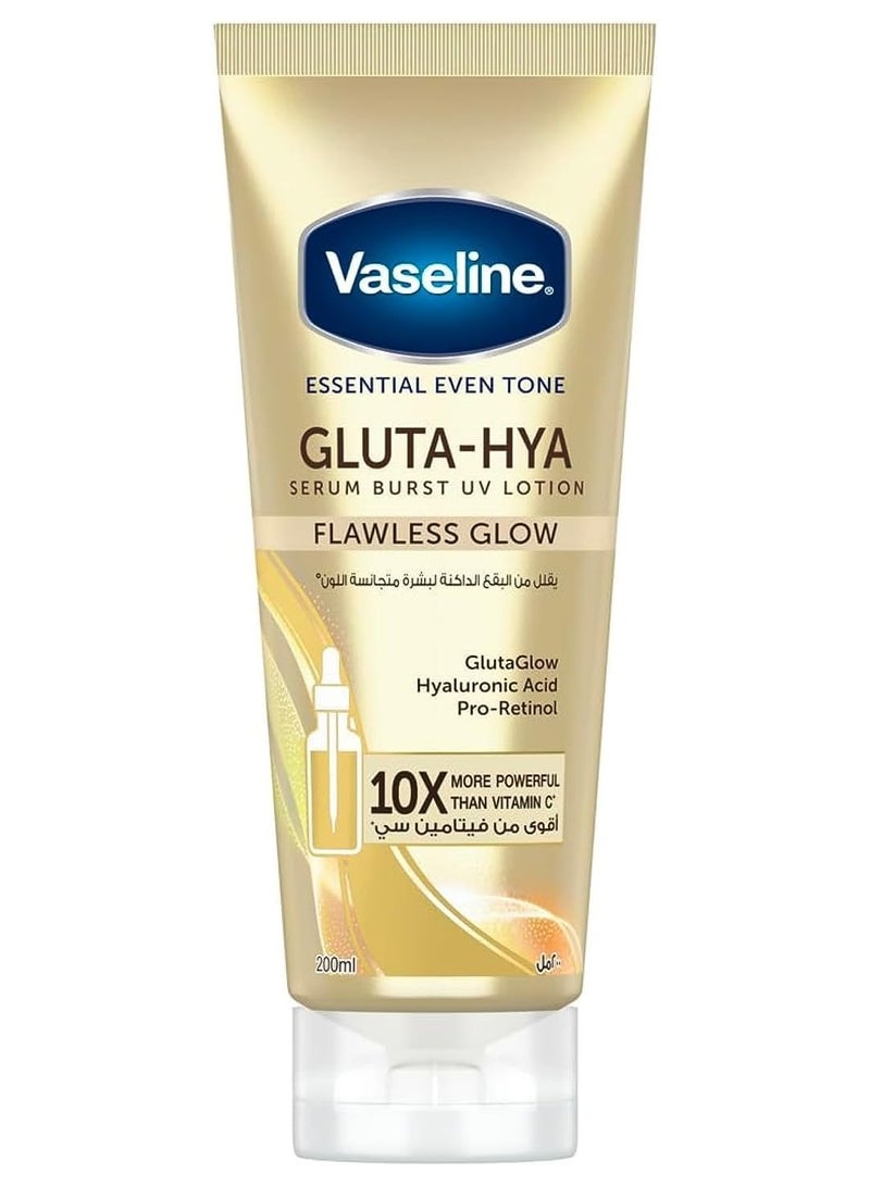 Vaseline Essential Even Tone Flawless Glow Gluta-Hya Serum Burst UV Lotion 10X More Powerful than Vitamin C - 200ml - Image 1