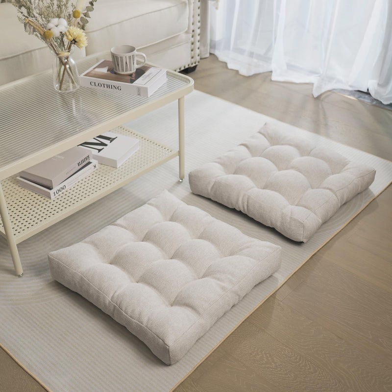 Tromlycs Floor Pillow Cushions for Adults Set of 2 Large Square Gel Memory Foam Pillows for Seating 20 x 20 x 4 Inch Beige