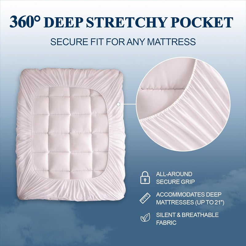 SunNewt Twin Mattress Topper,Thick Plush Pillow Top Mattress Pad Cover,Soft Fitted Bed Topper with 18 Inch Deep Pocket,Overfilled Down Alternative Fillings - Image 3