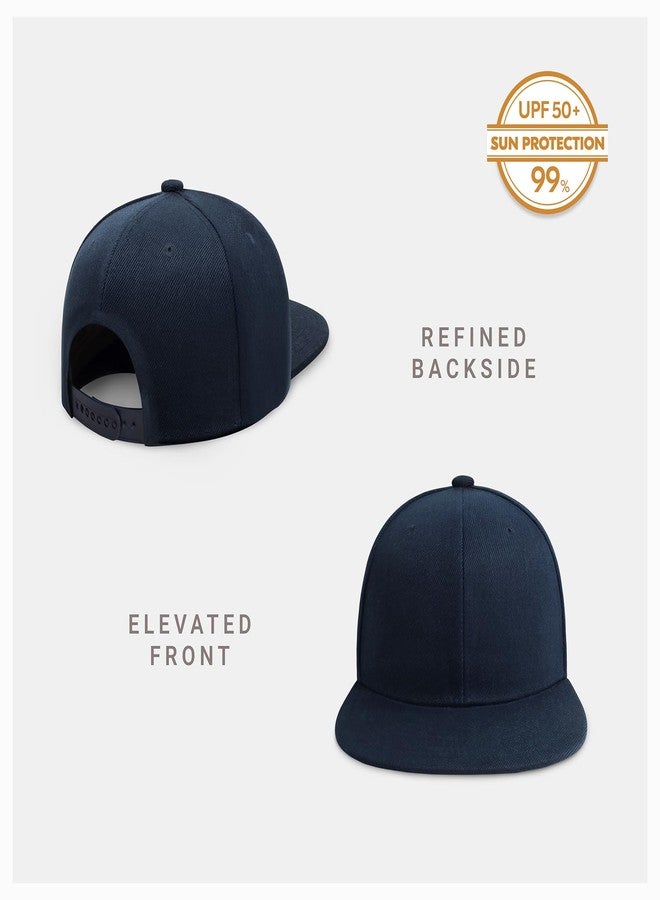 CHOK.LIDS Flat Bill Visor Classic Snapback Hat Blank Adjustable Brim High Top End Trendy Color Style Plain Tone Baseball Cap (Navy.) - Image 2