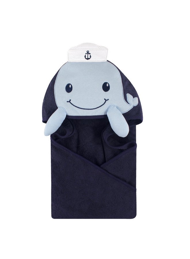 Little Treasure Unisex Baby Cotton Animal Face Hooded Towel, Sailor Whale, One Size - Image 2
