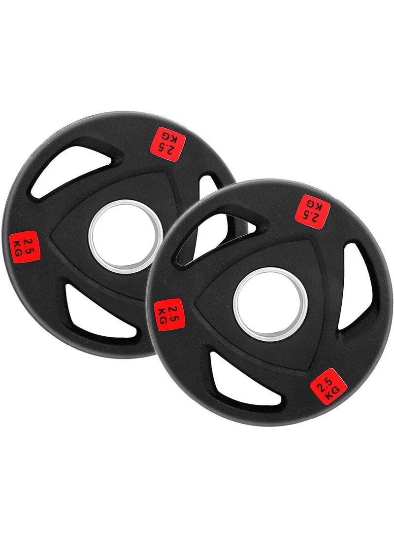 Olympic Weight Plates Pair Rubber Coated Tri-Grip Handles | Solid Cast Iron Barbell Discs 2-Inch Hole | Gym Equipment for Home Workout, Strength Training, Muscle Building, Squats, Bench Press & Deadlifts - Image 1