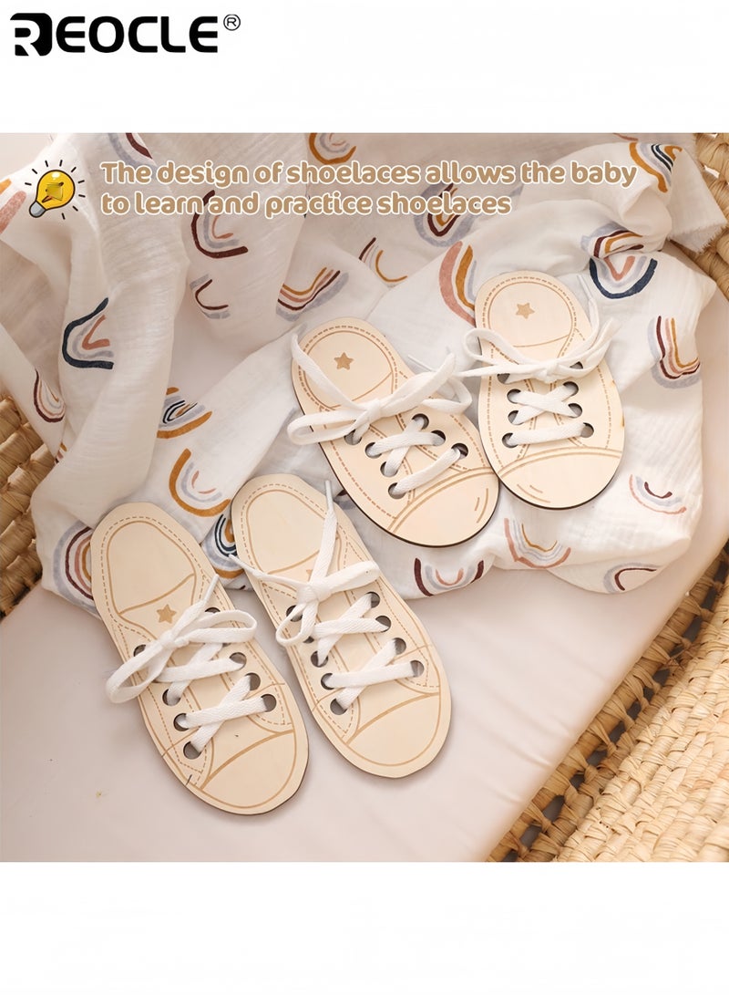 REOCLE Kid's Wooden Shoe Tying Practice Kit with Lacing Thread and Step-by-Step Guide Developmental Toy with Fine Motor Skill Training for Kids - Image 5