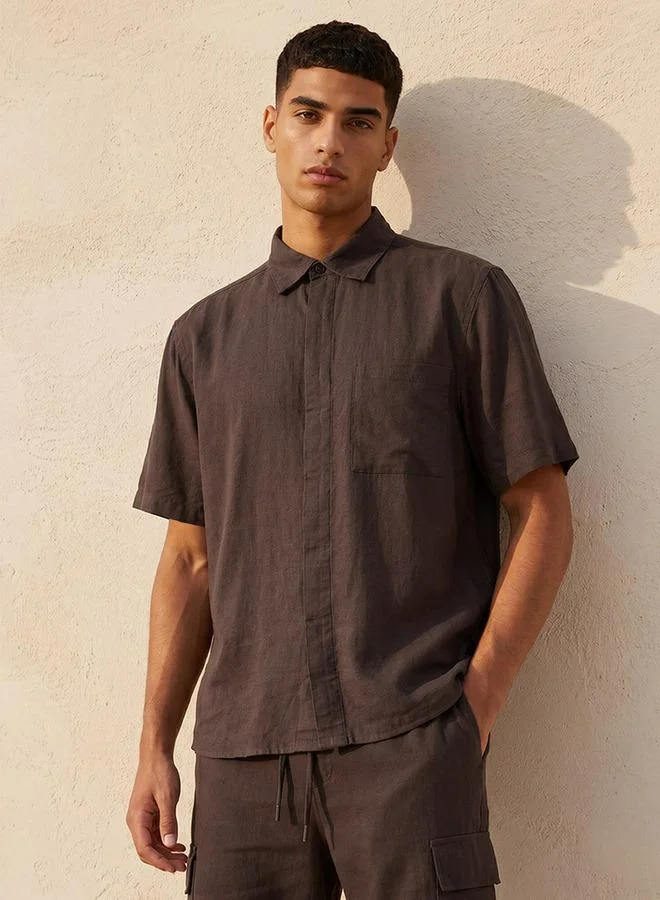 Splash FAV Men Regular Fit Collared Linen Blend Shirt