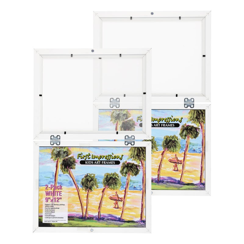 Creative Mark First Impressions Kids Interchangeable Artwork Frame with Storage 2 Pack Easy to Change Front Opening Holds Multiple Pieces WAll or Tabletop Display White 9 x 12