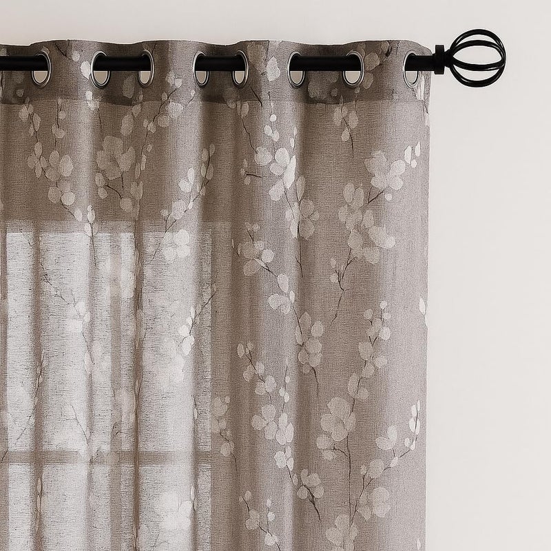 BFAM Sheer Curtain with Floral Print, Premium Printed Sheer Drapes, Eyelet/Grommet Curtain for Living Room, Bedroom, Light Filtering Curtains, Brown Floral 7 Feet,Pack of 1 Curtain - Image 2