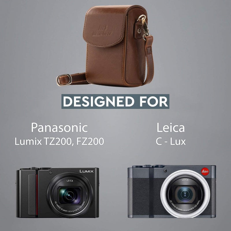 MegaGear Panasonic Lumix DC-ZS200, TZ200, Leica C-Lux Leather Camera Case with Strap - Dark Brown - Image 5