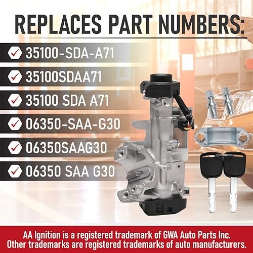 AA Ignition Ignition Switch Lock Cylinder Assembly Replacement by AA Ignition with Chip ID48 Keys - Compatible with 2003-2005 Honda Accord, 2005 CR-V & 2005-2008 Odyssey - Replaces 35100-SDA-A71, 06350-SAA-G30 - Image 3