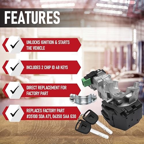 AA Ignition Ignition Switch Lock Cylinder Assembly Replacement by AA Ignition with Chip ID48 Keys - Compatible with 2003-2005 Honda Accord, 2005 CR-V & 2005-2008 Odyssey - Replaces 35100-SDA-A71, 06350-SAA-G30 - Image 2