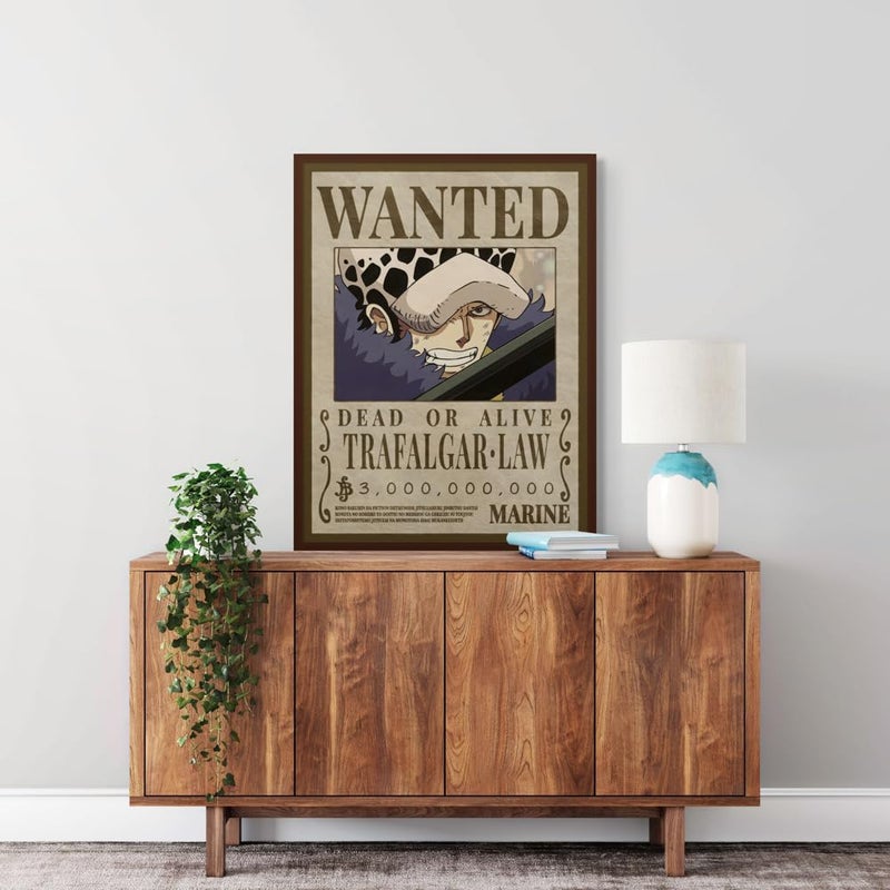 Art Decor Framed Fine Art One Piece Wanted Poster Wall Art Trafalgar Law Artwork Anime Portrait Print Wall Décor for Bedroom Boy Room Living Room Office Gaming Room 45x60cm - Image 2
