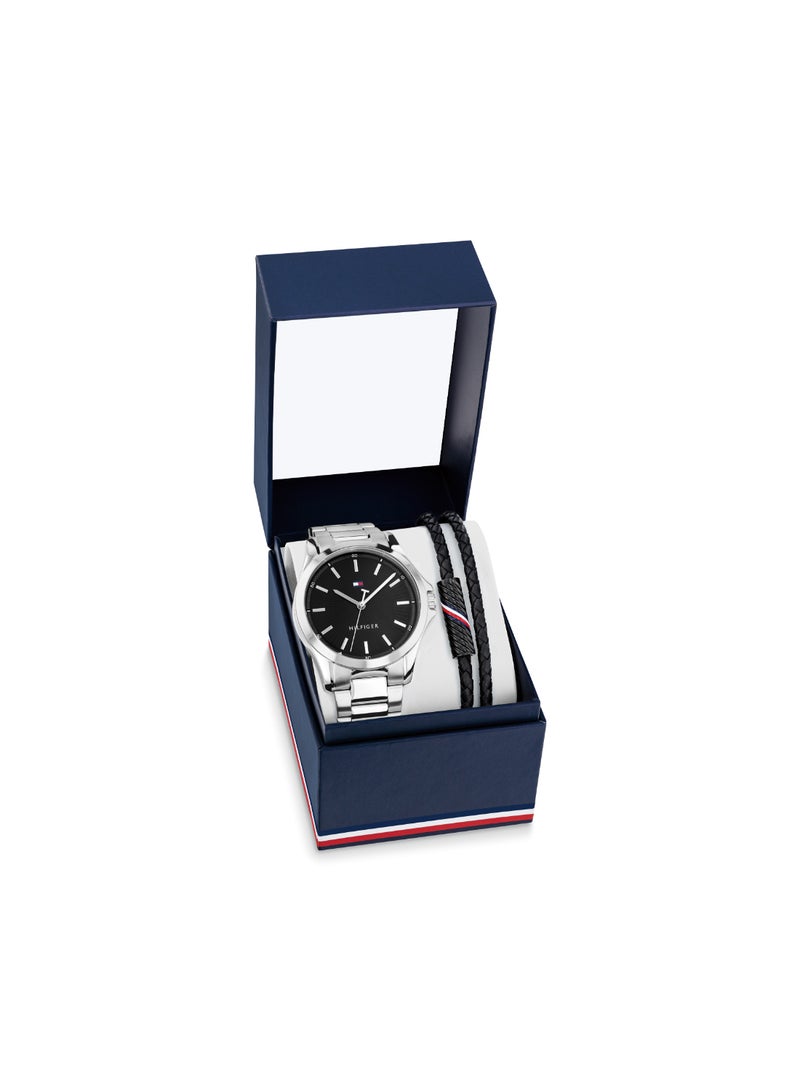 TOMMY HILFIGER ساعة يد رجالية ذات علبة سوداء دائرية - 2770191