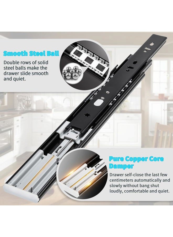 YENUO Soft Close Drawer Slides Full Extension Side Mount 12 14 16 18 20 22 24 inch Ball Bearing Metal Rails Track Guide Glides Runners Heavy Duty 100 Pound (Soft Close- 1 Pr, 14 Inch) - Image 3