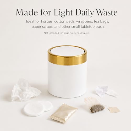 JILLICK Mini Trash Can with Lid, Metal Small Tiny Mini Trash Bin Can, Mini Countertop Trash Cans for Desk Car Office Kitchen, Swing Top Trash Bin 1.5 L/0.40 Gal (White) - Image 4