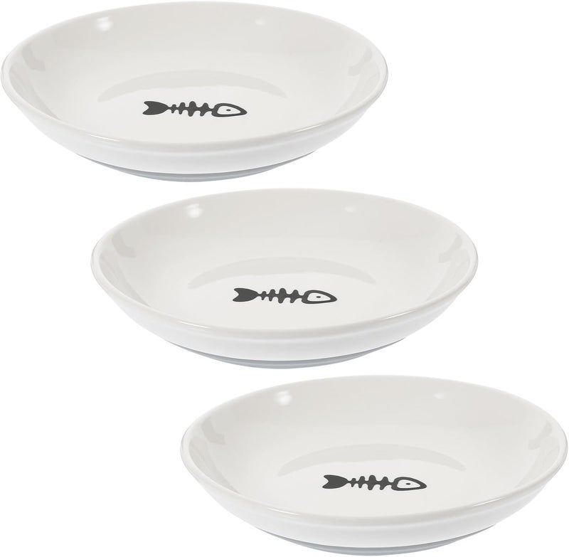 Ceramic Cat Food Bowls 3pcs Set with Non-Slip Gray Silicone Base Shallow Wide Small Pet Food and Water Dishes for Indoor Cats and Kittens - Image 1