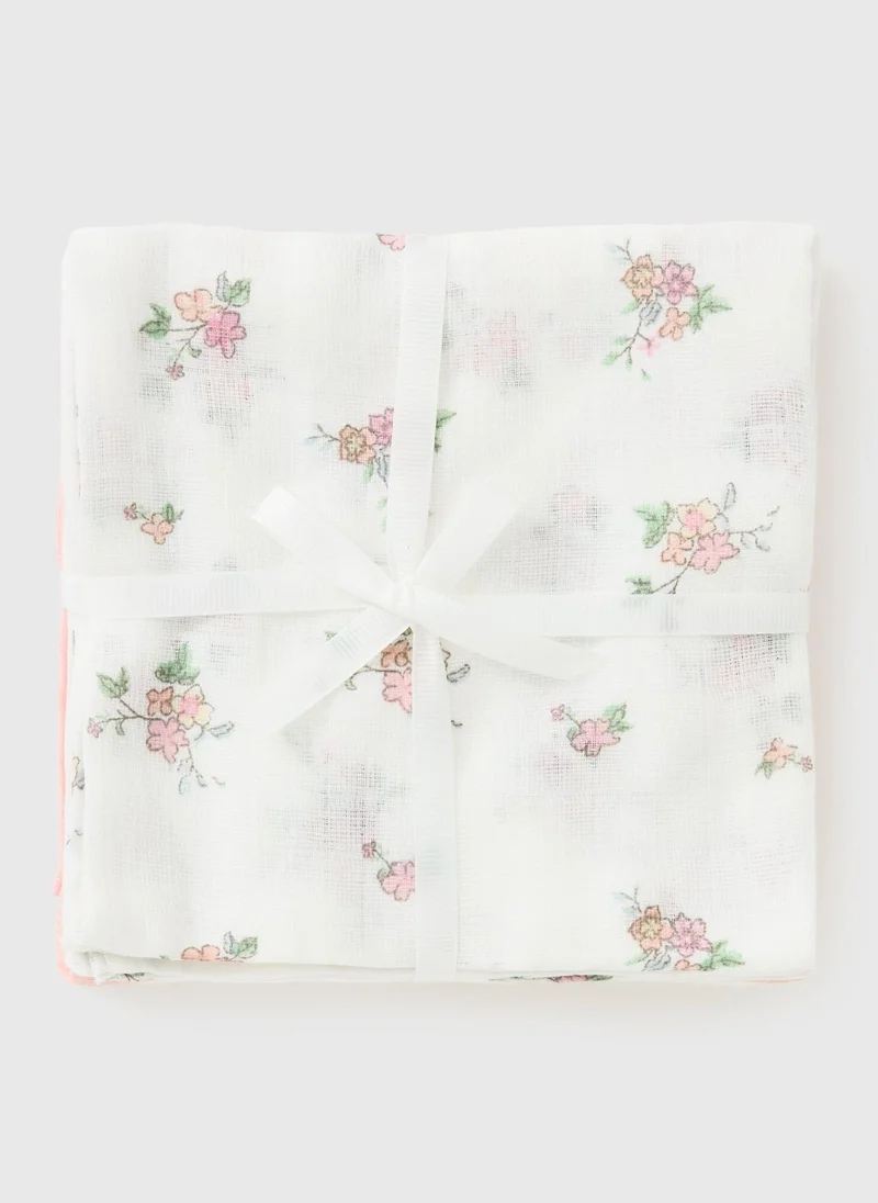 Matalan 3 Pack Baby Pink Floral Spot Muslin Cloths