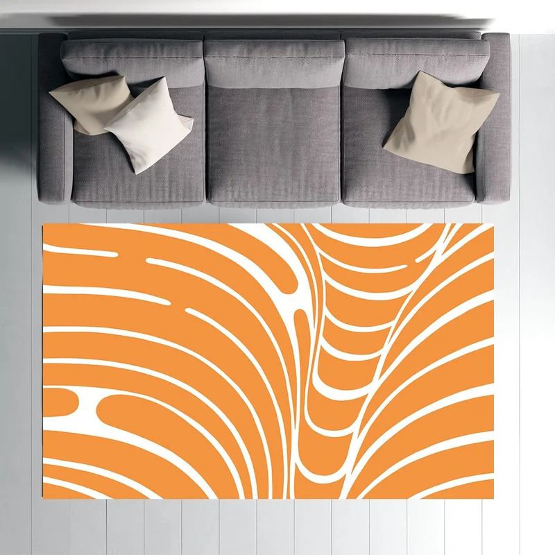 Vagonik Bohemian Orange Wave Scandinavian Patterned Digital Printed Carpet Non-Slip Based Washable Carpet