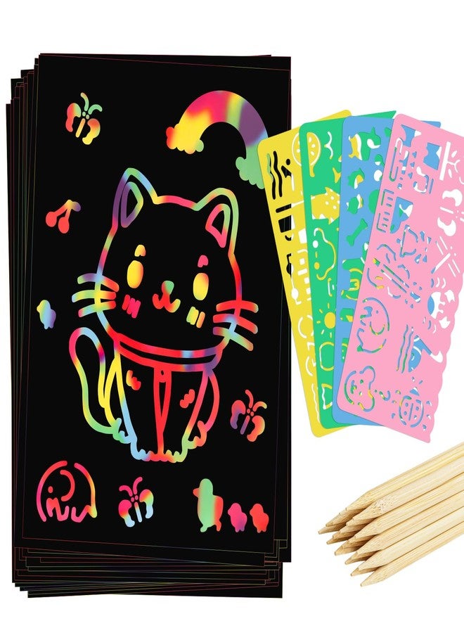 Prudiut 90 Pcs Scratch Art Paper Rainbow Sets, Scratch Paper Rainbow Black Scratch Off Paper Art Gifts for Kids Art Craft Supplies Kits - Image 1